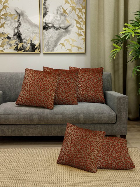 

KLOTTHE Brown Set of 5 Self Design Square Cushion Covers