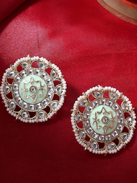 

Shoshaa Gold-Toned & Sea Green Handcrafted Circular Studs