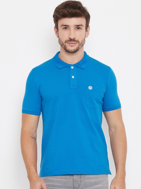 

Bishop Cotton Men Blue Solid Polo Collar T-shirt
