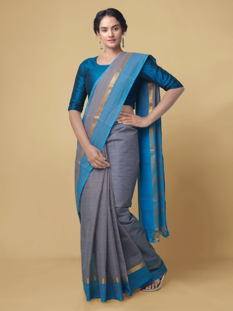 

Unnati Silks Grey Pure Cotton Solid Mangalagiri Saree