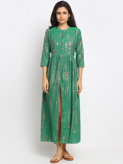 

VAABA Women Green Geometric Printed Flared Sleeves Anarkali Kurta