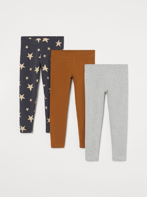

H&M Girls Multicoloured Organic Cotton 3-Pack Leggings, Multi