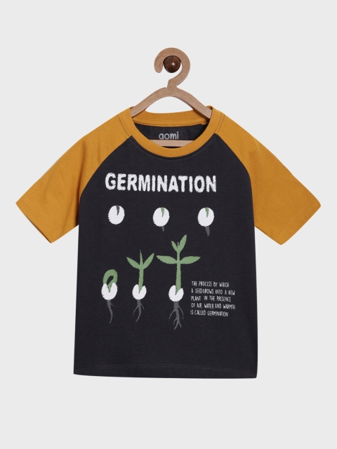 

Aomi Boys Grey Printed Round Neck Cotton T-shirt