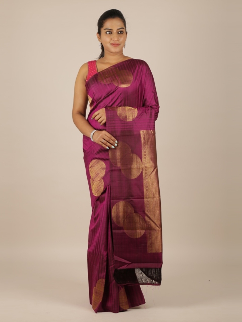 

Pothys Violet & Gold-Toned Pure Silk Woven Design Kanjeevaram Saree