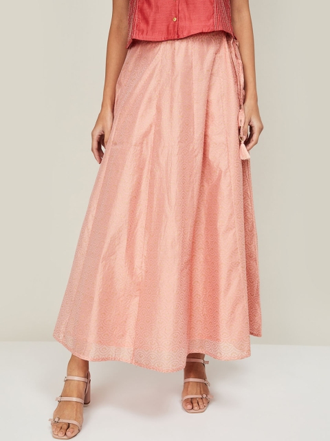 

Melange by Lifestyle Women Peach-Colored & Gold-Colored Printed Flared Maxi Skirt
