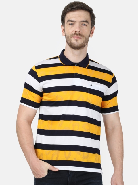 

Monte Carlo Men Gold-Toned Striped Polo Collar T-shirt