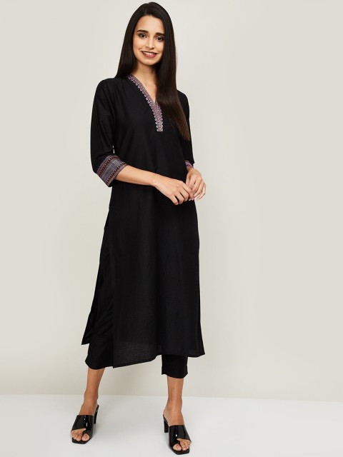 

Melange by Lifestyle Women Black Embroidered Kurta with Trousers & Dupatta