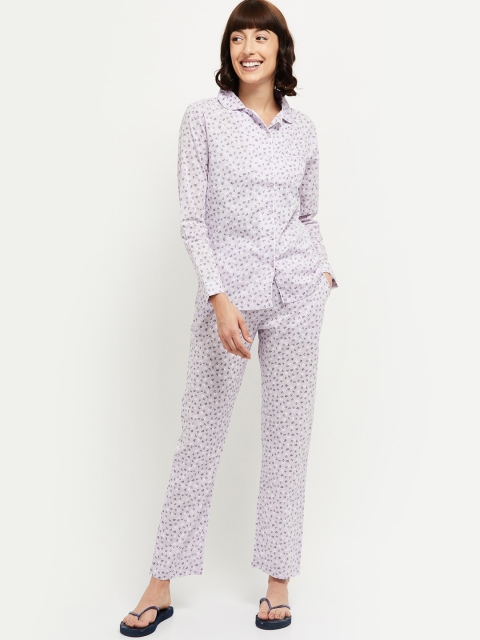 

max Women Lavender & Black Printed Night suit