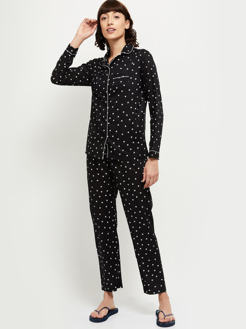 

max Women Black & White Printed Night suit