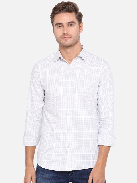 

JADE BLUE Men White Slim Fit Checked Cotton Casual Shirt