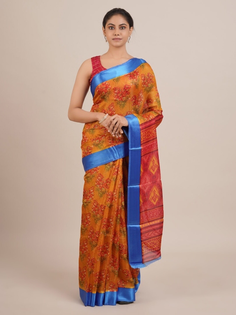 

Pothys Orange Printed Jute Silk Saree