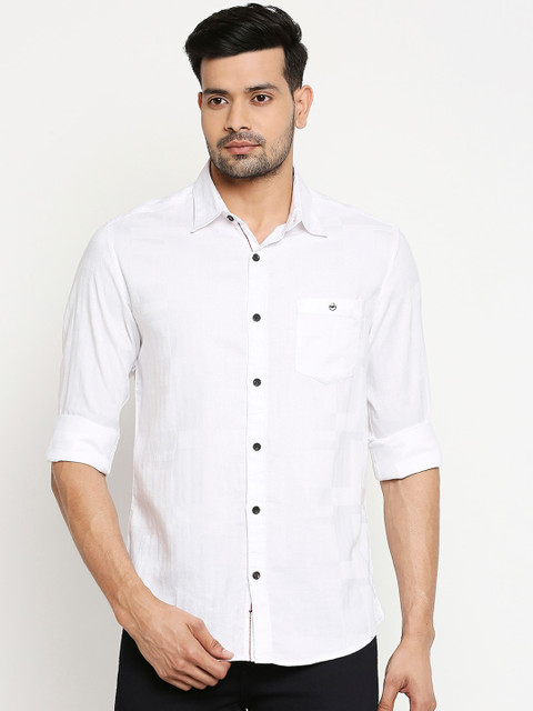 

Mufti Men White Slim Fit Solid Cotton Casual Shirt