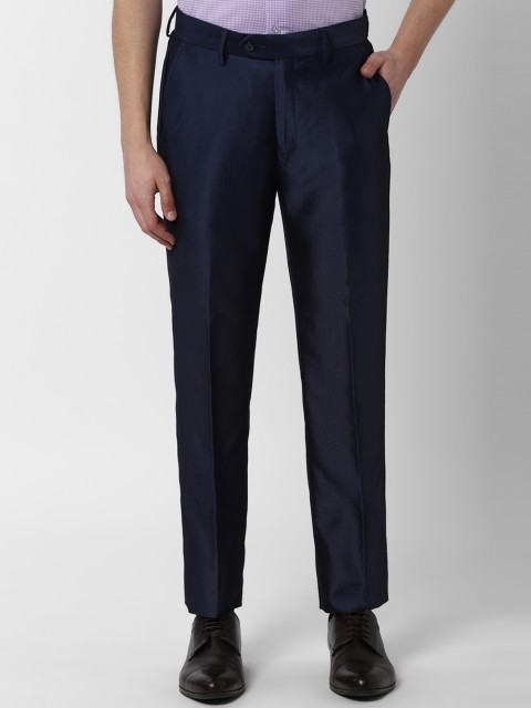 

Peter England Elite Men Navy Blue Slim Fit Self Design Formal Trousers