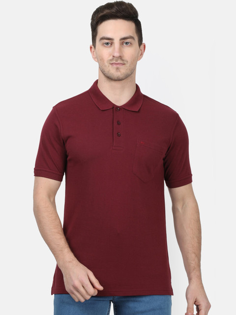 

Monte Carlo Men Maroon Solid Polo Collar T-shirt
