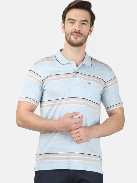 

Monte Carlo Men Blue Striped Polo Collar T-shirt