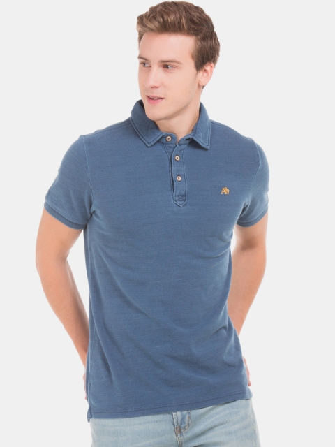 Aeropostale Men Blue Solid Polo Collar T-shirt
