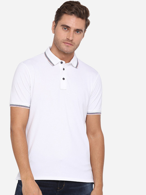 

JADE BLUE Men White Polo Collar Slim Fit T-shirt