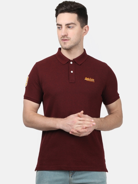 

Monte Carlo Men Maroon Self Design Polo Collar Cotton Blend T-shirt