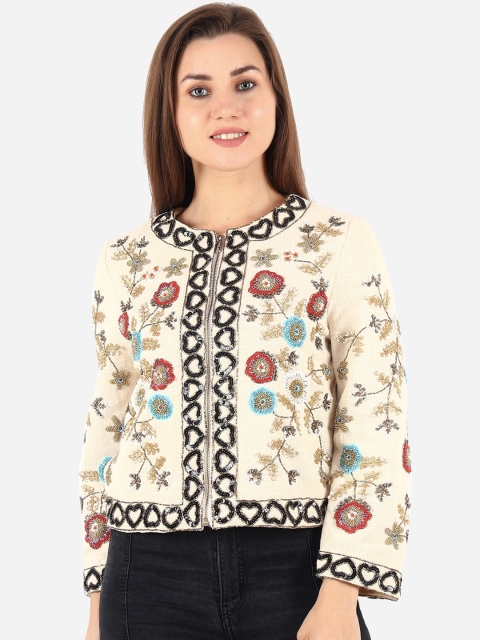 

Diwaah Women Off-White Self Design Open Front Jacket