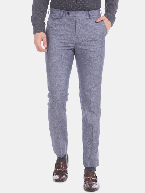 

Arrow New York Men Blue Regular Fit Self Design Formal Trousers