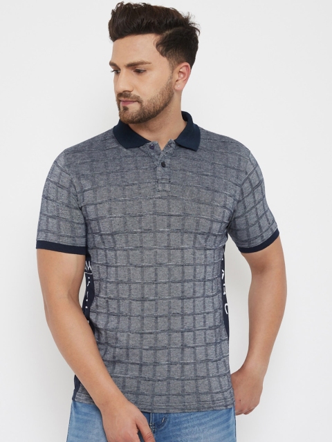 

HALTON HILLS Men Grey Checked Polo Collar T-shirt