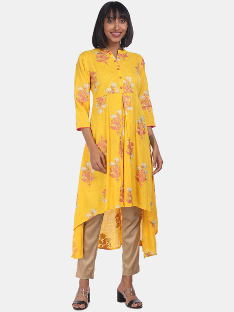 

Anahi Women Yellow Floral Printed Flared Sleeves Floral Anarkali Kurta