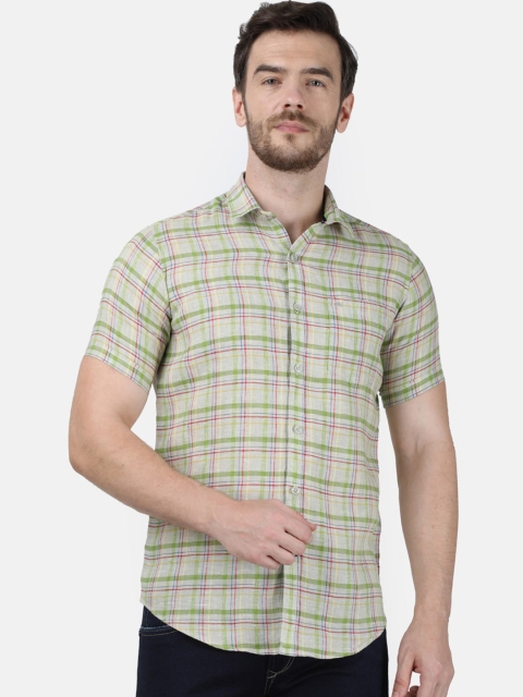 

Monte Carlo Men Green & Pink Regular Fit Checked Casual Shirt