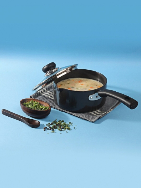 

Vinod Black Solid Aluminium Sauce Pan With Glass Lid 1.1 L