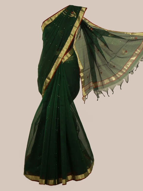 

Pothys Green & Golden Pure Silk Printed Kanjeevaram Saree