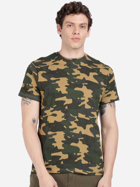 

Breakbounce Men Olive Green Printed Round Neck T-shirt