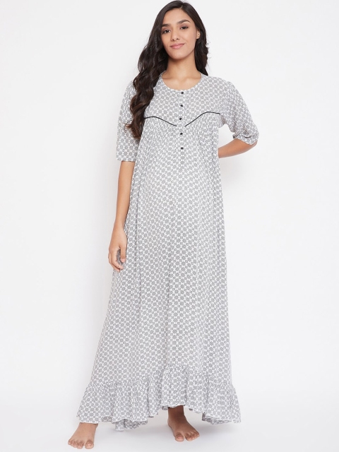 

The Kaftan Company Women White Printed Maternity Nightdress