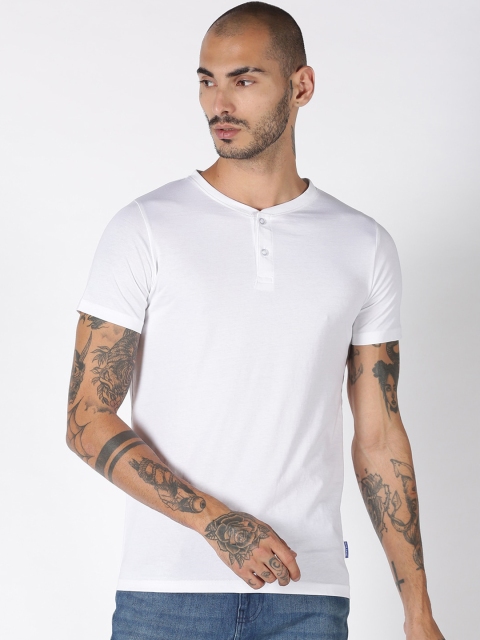 

Blue Saint Men White Solid Henley Neck T-shirt