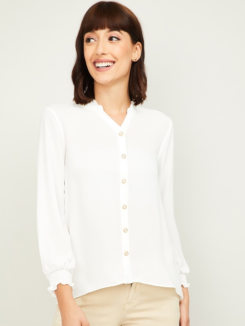 

Bossini Off White Mandarin Collar Shirt Style Top