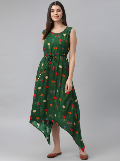 

nesara Women Green Printed A-Line Dress