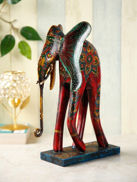 

CraftVatika Red & Green Painted Elephant Statue Showpiece