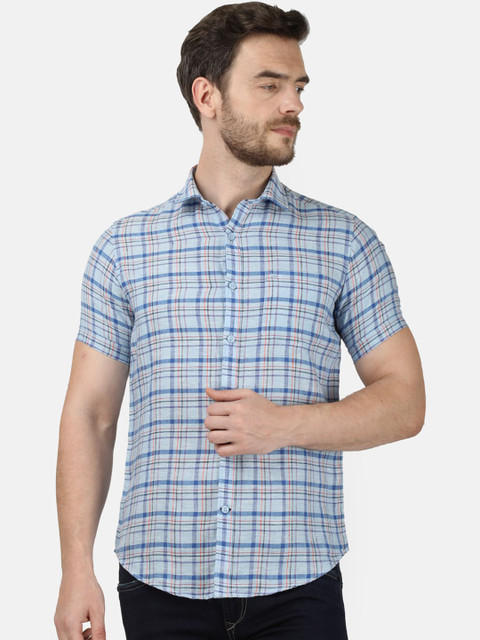 

Monte Carlo Men Blue Regular Fit Checked Cotton Casual Shirt