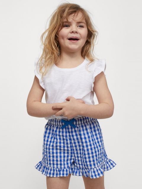 

H&M Girls Blue & White Cotton Flounce-Trimmed Shorts