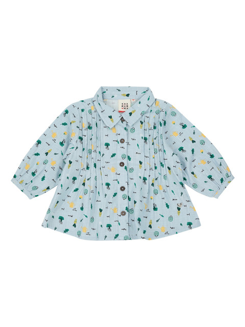 

Ed-a-Mamma Blue & Green Floral Printed Mandarin Collar Pure Cotton Shirt Style Sustainable Top