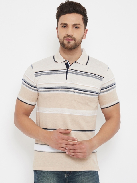

HALTON HILLS Men Beige Striped Polo Collar T-shirt