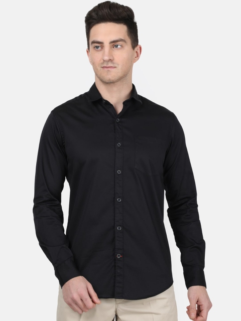 

Monte Carlo Men Black Slim Fit Solid Cotton Blend Casual Shirt