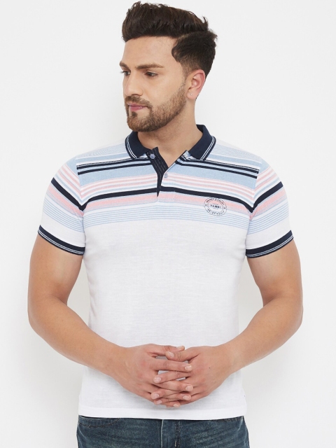 

HALTON HILLS Men White Striped Polo Collar T-shirt