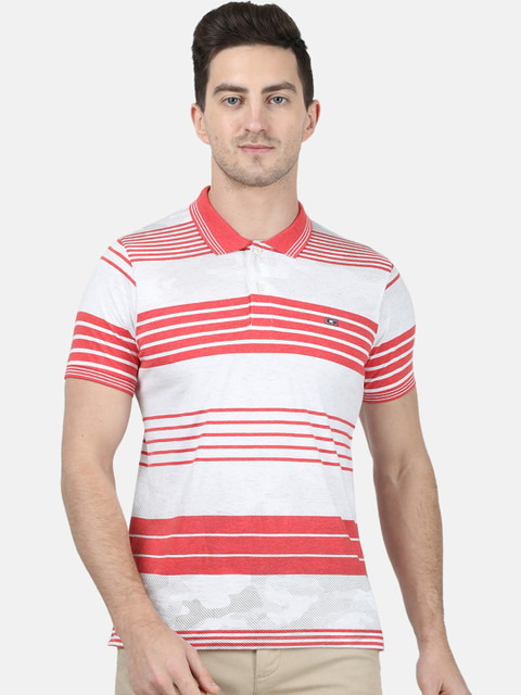 

Monte Carlo Men White & Red Striped Polo Collar T-shirt