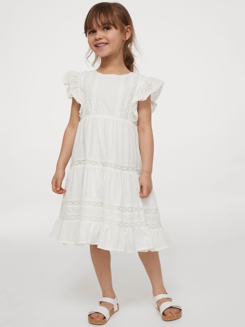 

H&M Girls White Lace-Trim Modal-Blend Dress
