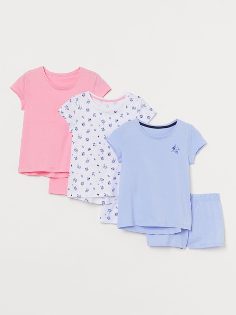 

H&M Girls Multicoloured 3-Pack Jersey Night Suits, Multi