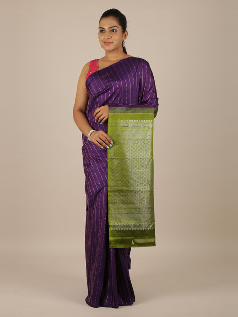 

Pothys Violet Pure Silk Striped Kanjeevaram Saree