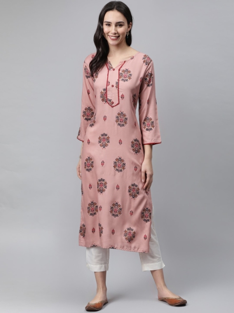 

nesara Women Peach-Coloured Ethnic Motifs Printed Kurta