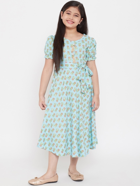 

Baani Creations Girls Blue Printed Fit and Flare Dress