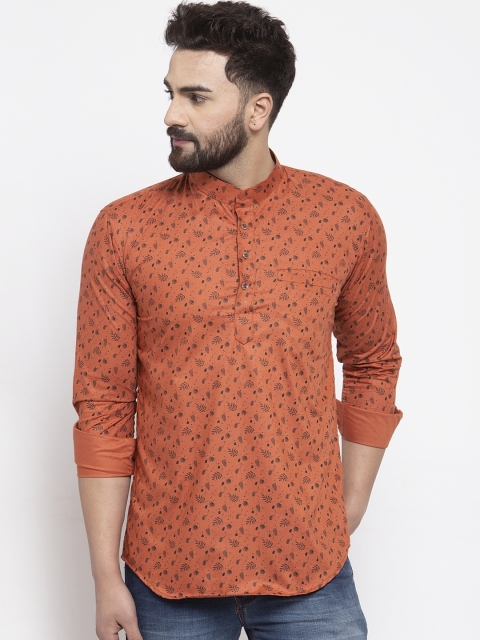 

KLOTTHE Men Orange & Grey Floral Printed Kurta