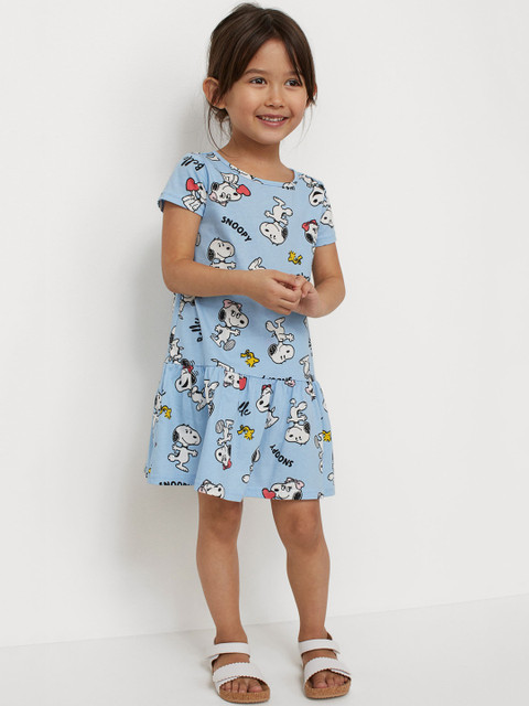

H&M Girls Blue & White Cotton Snoopy Printed Jersey Dress