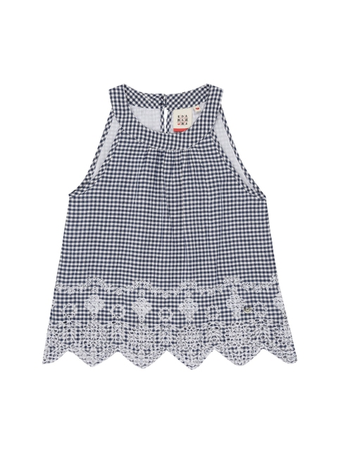 

Ed-a-Mamma Navy Blue & White Checked Pure Cotton A-Line Top